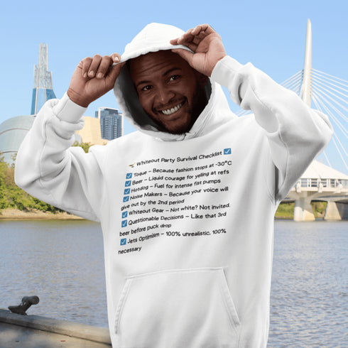 This Whiteout Party Hoodie has your back—literally. Featuring a bold, hilarious checklist graphic, it’s everything you need to let people know: you came prepared.